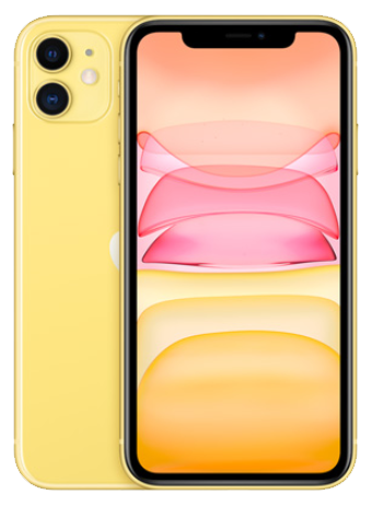 iPhone 11 reparation farverig farver på skærmen med gul bag cover og med to kamera