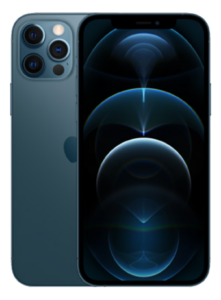 iPhone 12 Pro reparation mørke cirkler på skærmen med mørke blå bag cover og tre kamera