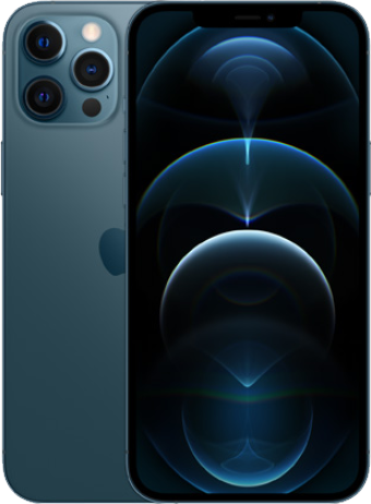 iPhone 12 Pro Max reparation mørke cirkler skærmen med med stort skærm mørkeblå bag cover og tre kamera
