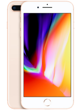 iPhone 8 Plus reparation stor hvid skærm og guld bag cover med farverig skærm